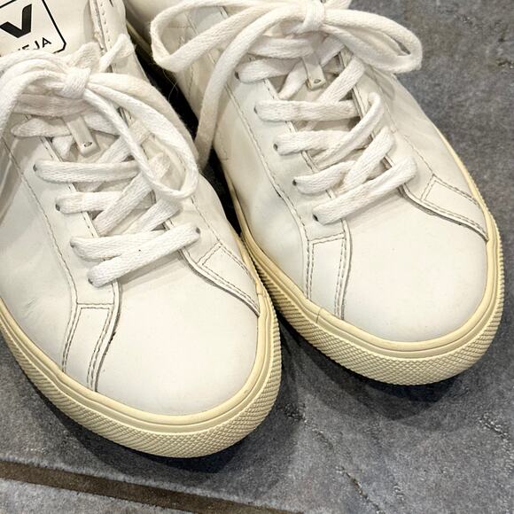 Veja Esplar Sneaker Leather V Logo Lace-Up Low Top Athletic Shoes, White - Picture 5 of 11